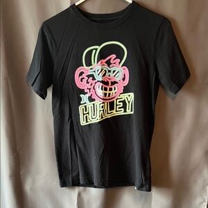 Hurley Black Tee with Neon Graphic